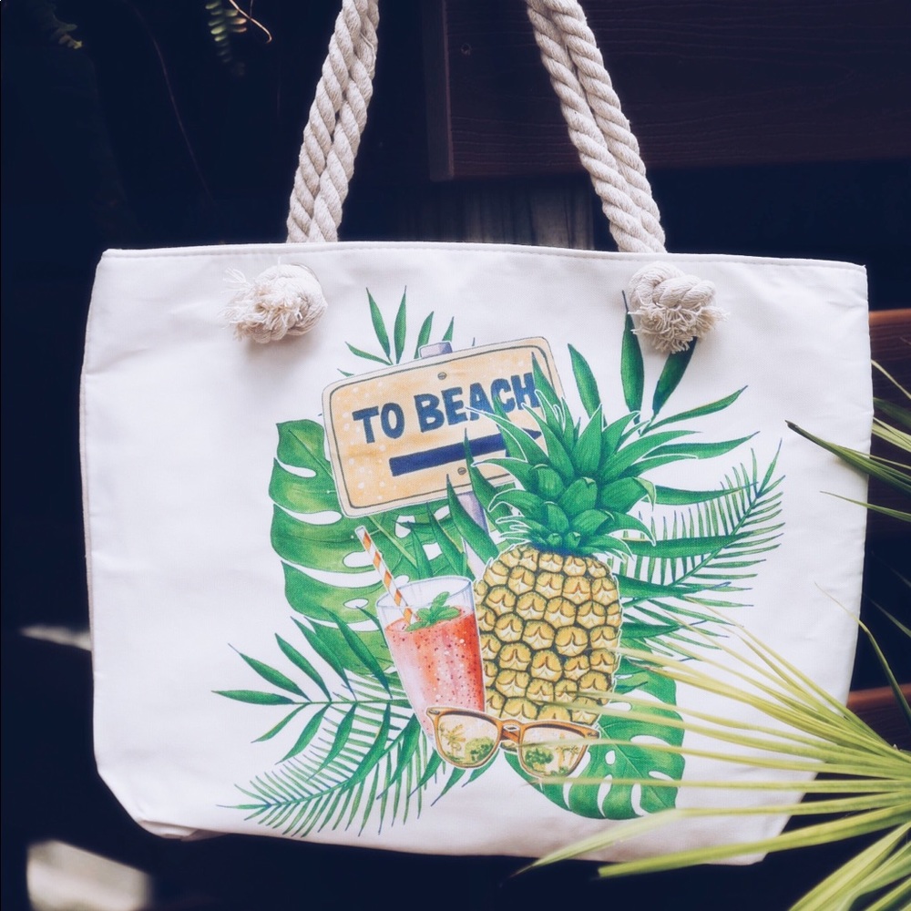 To beach pineapple canvas tote bag - Picture 2 of 3